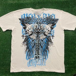 Vintage Y2K Redemption Wings Skull Cross T-Shirt Mall Gothic Punk AOP White XL